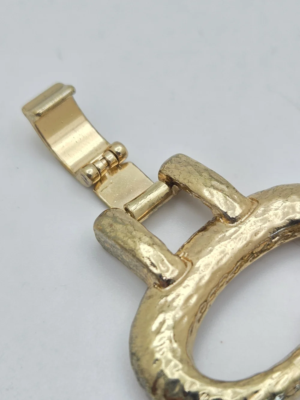 Vintage Hammered Gold Tone Oval Link Statement Bracelet